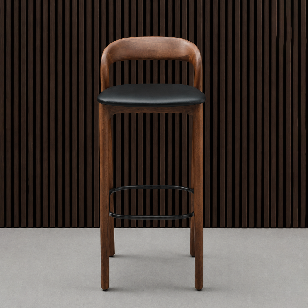 Artisan Neva Light 79 Bar Stool - Zenith Black Leather European Walnut