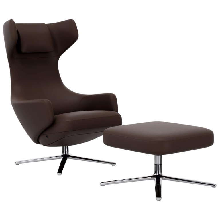Vitra Grand Repos loungestoel met Ottoman, Leder Premium