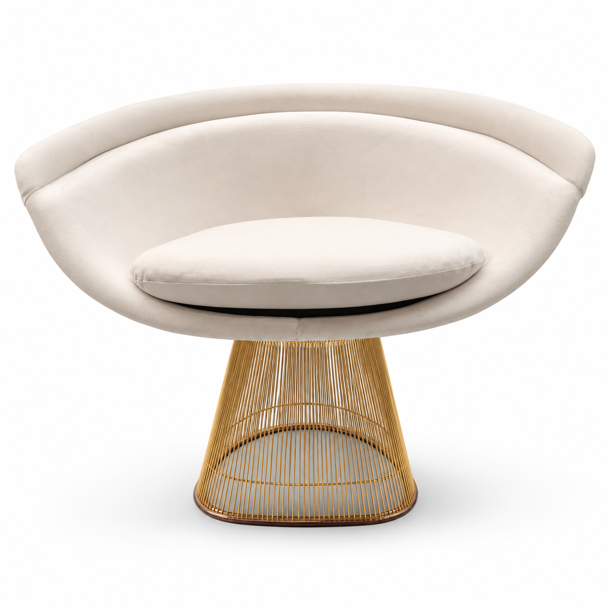 Knoll Platner Lounge Chair – Sand Velvet, Gold Base