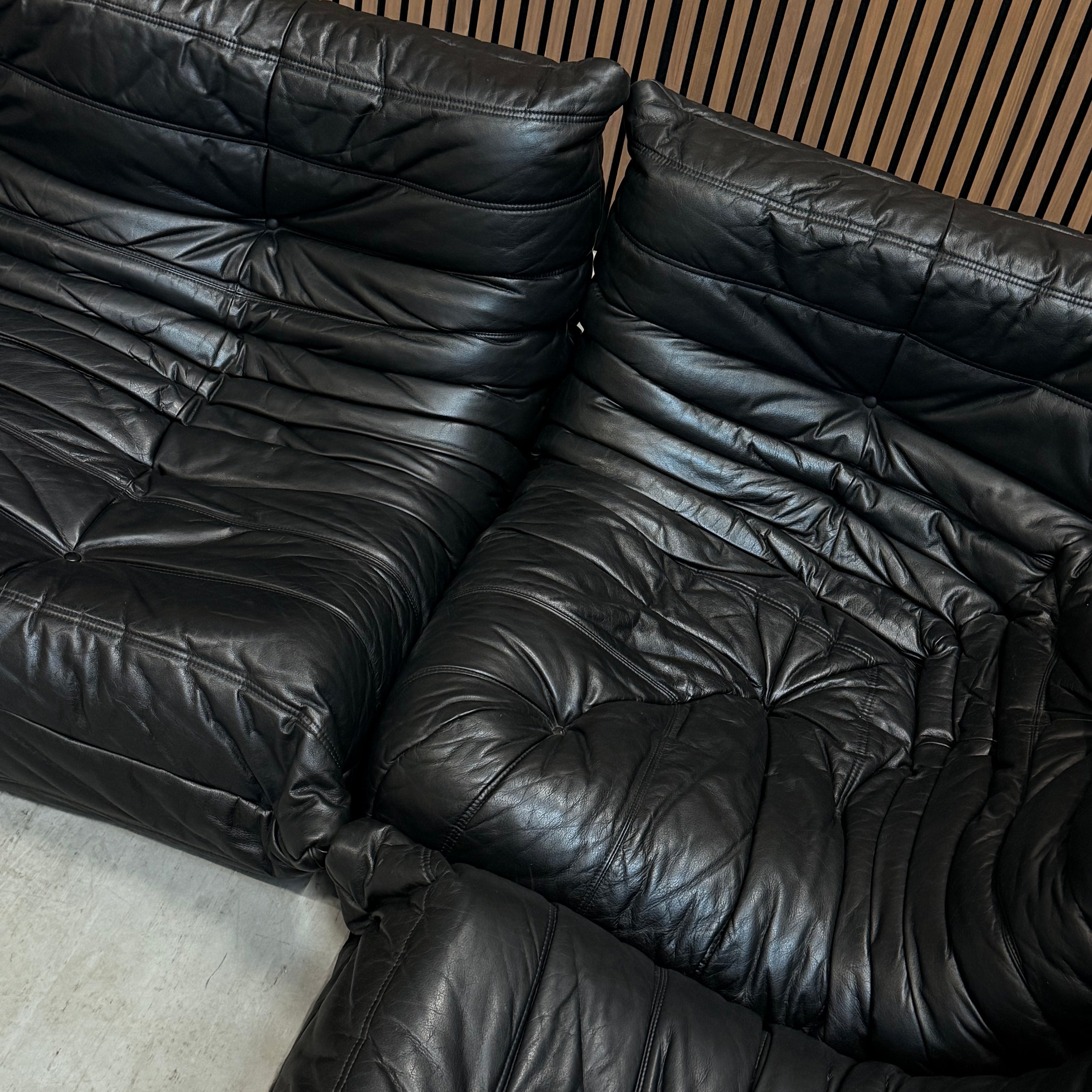 Ligne Roset Togo 2-Seater, 1-Seater & Corner Module – Full Aniline Black Leather