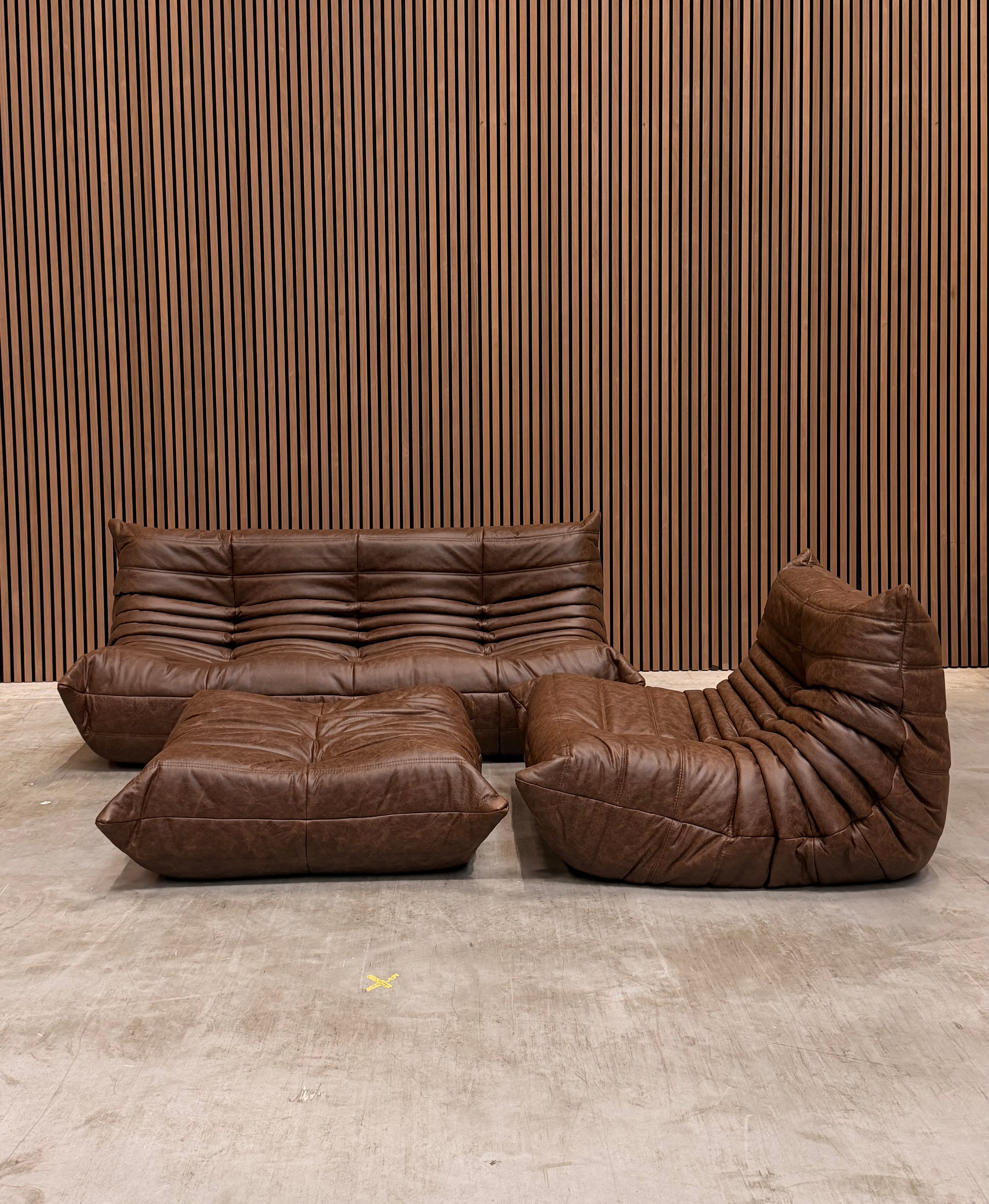 Ligne Roset Togo - Three-seater + One-seater + Footstool - Full Aniline Leather Mocha