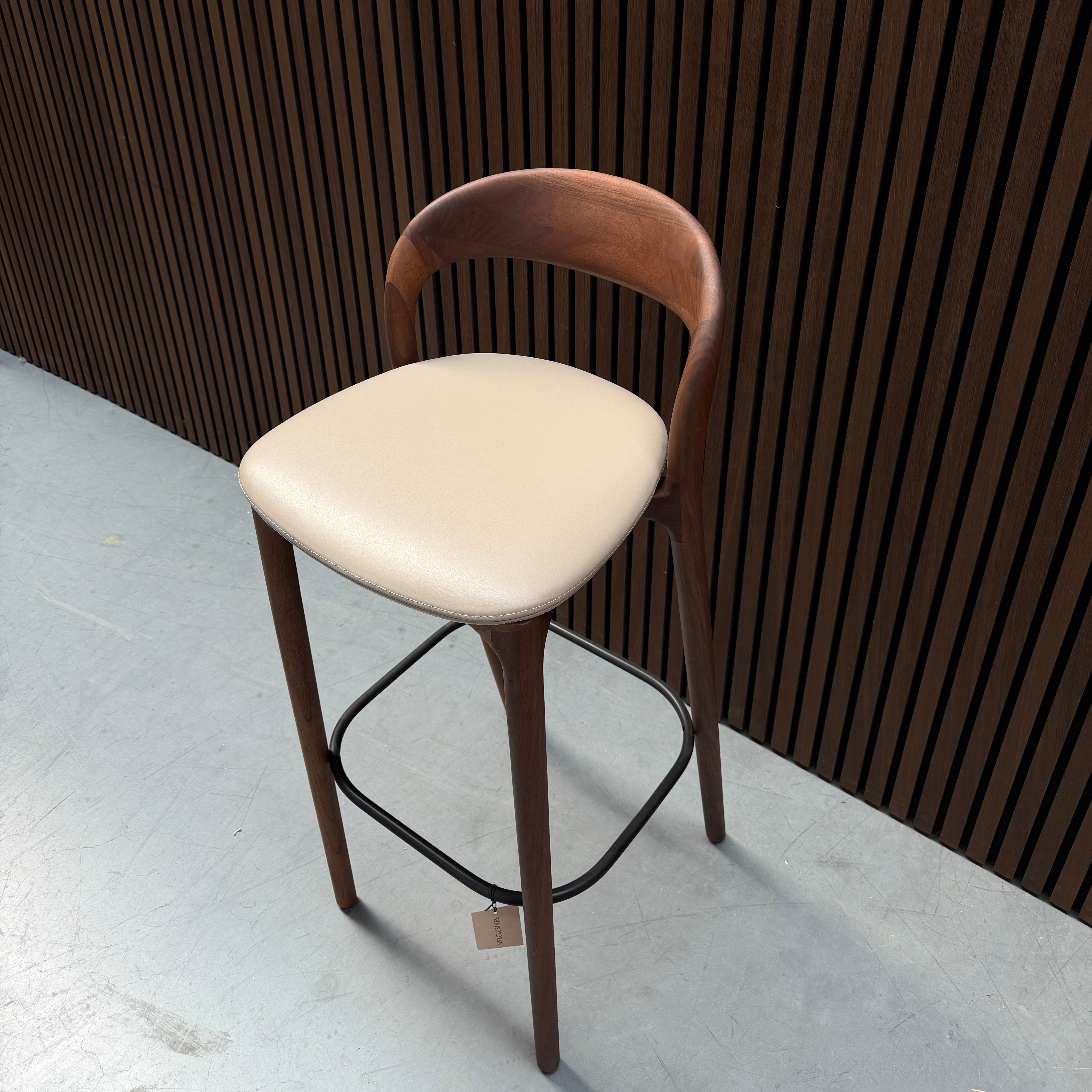 Artisan Neva Light 79 Bar Stool - Zenith Beige Leather European Walnut
