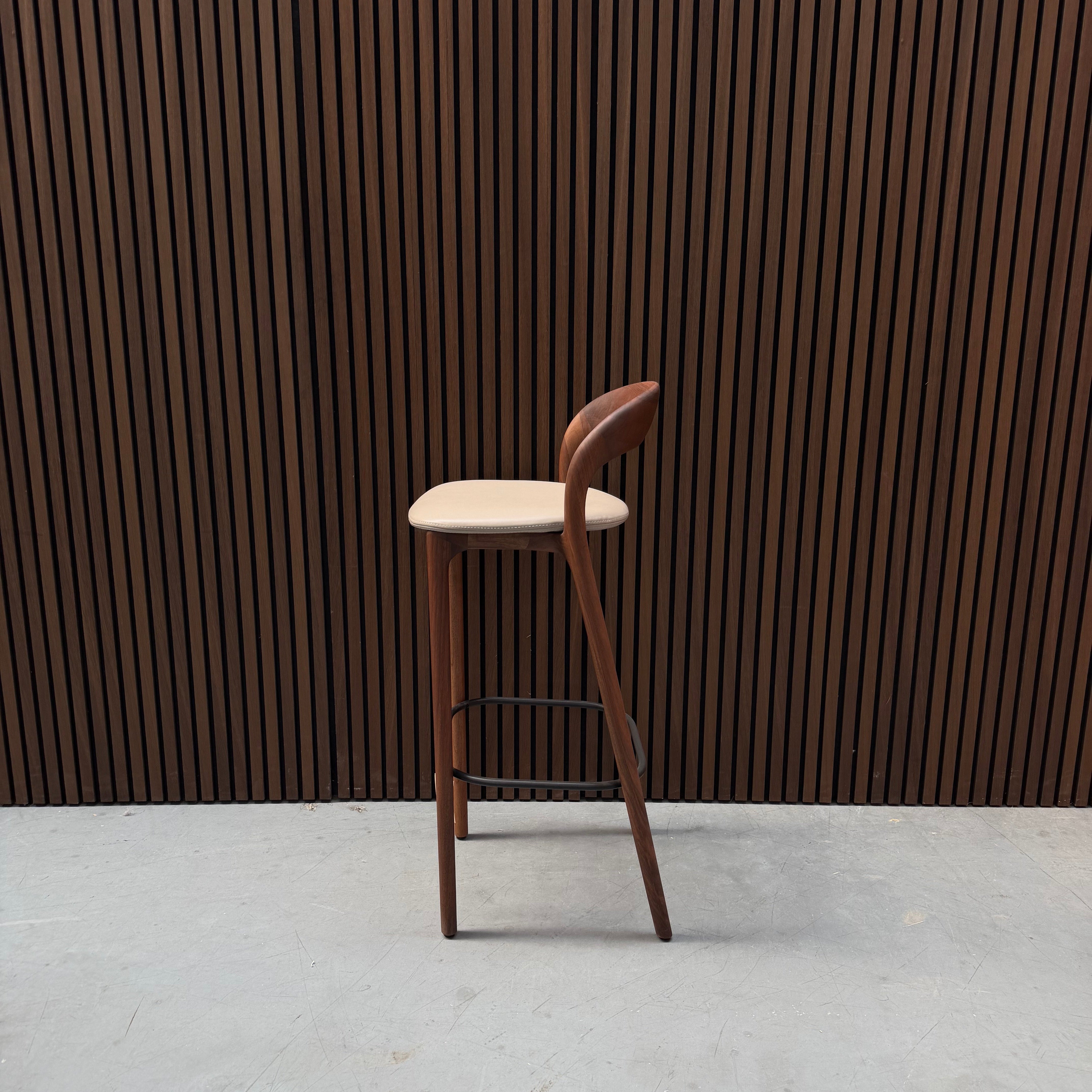 Artisan Neva Light 79 Bar Stool - Zenith Beige Leather European Walnut