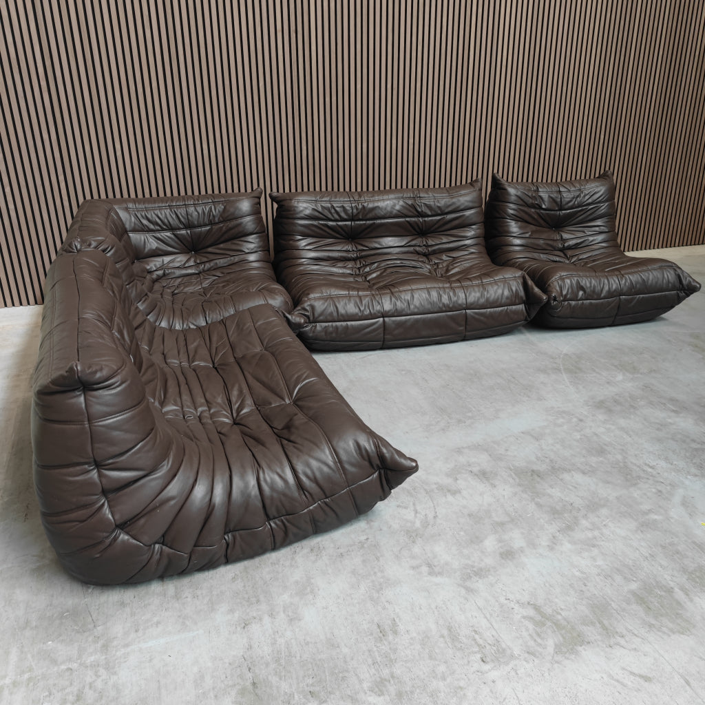 Ligne Roset Togo Set uit de Jaren '70 - Mokka Leder
