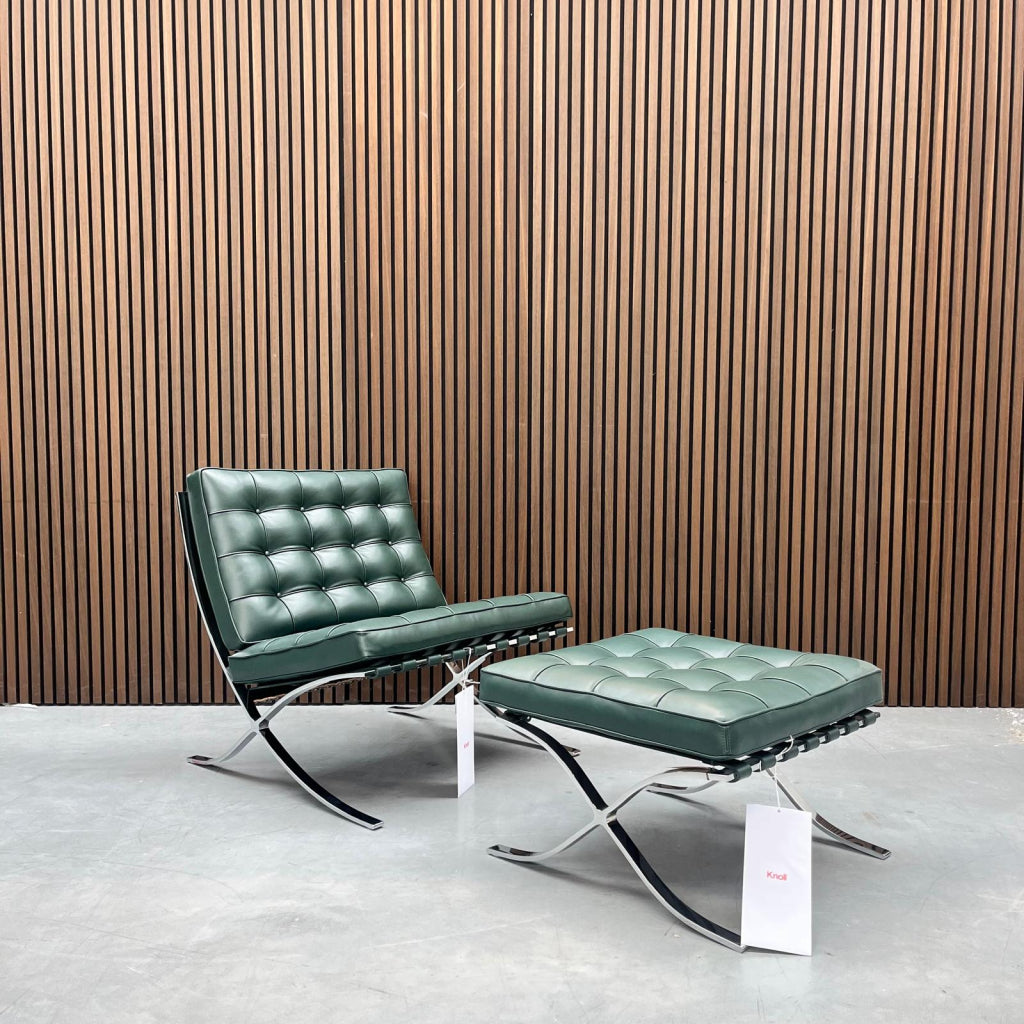 Knoll Barcelona Chair & Ottoman – Bauhaus Green Leather