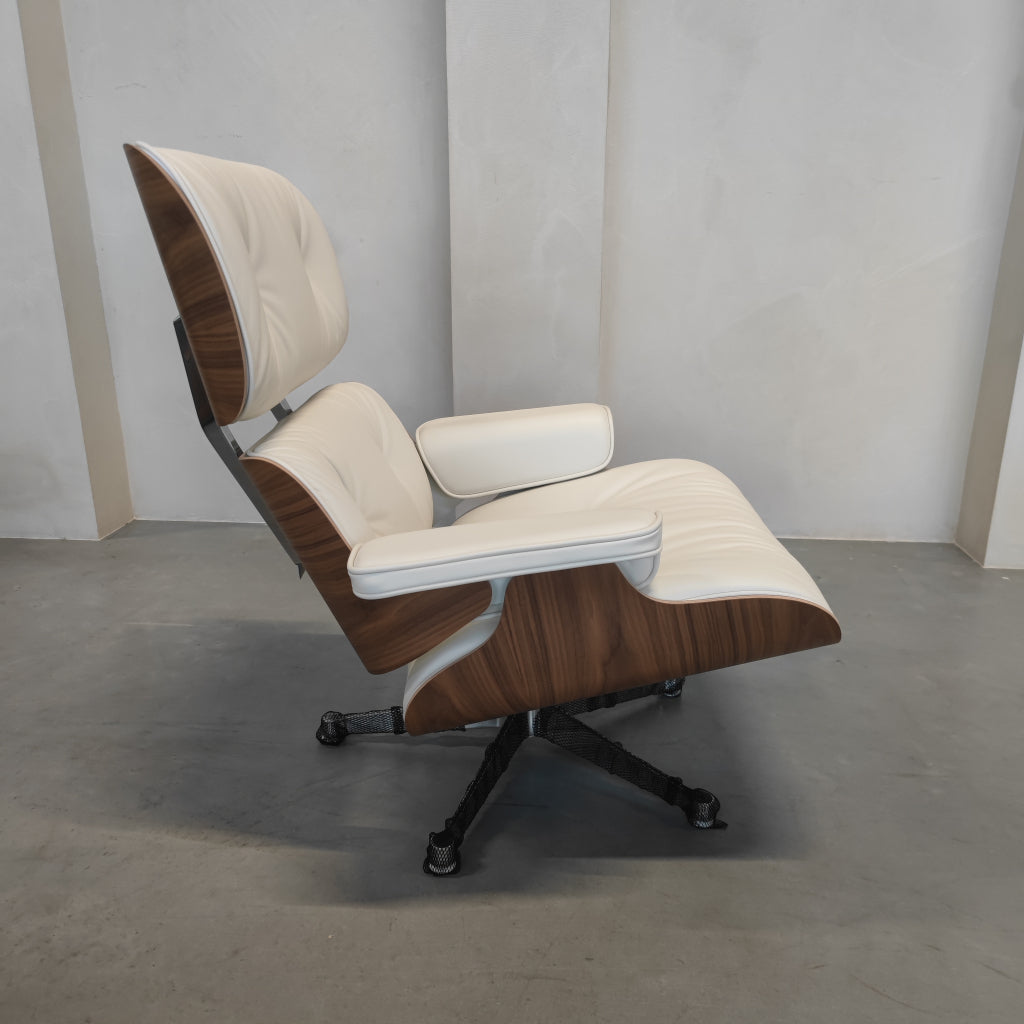 Vitra Eames Lounge chair - Notenhout wit - Snow leder