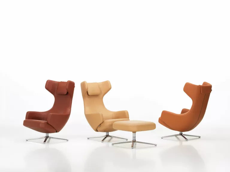 Vitra Grand Repos loungestoel met Ottoman, Leder Premium