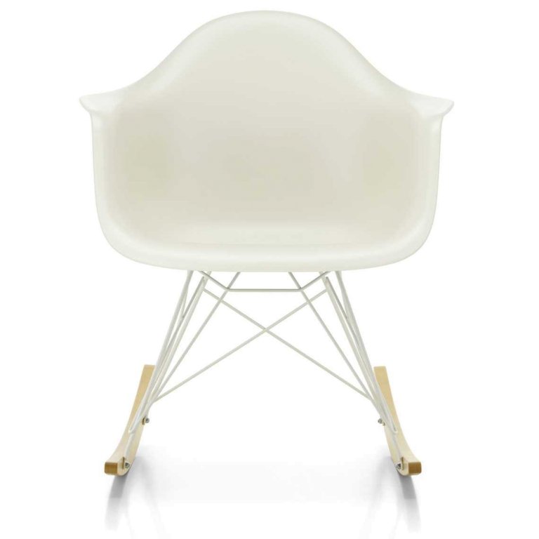 Vitra Eames RAR schommelstoel met wit gepoedercoat onderstel