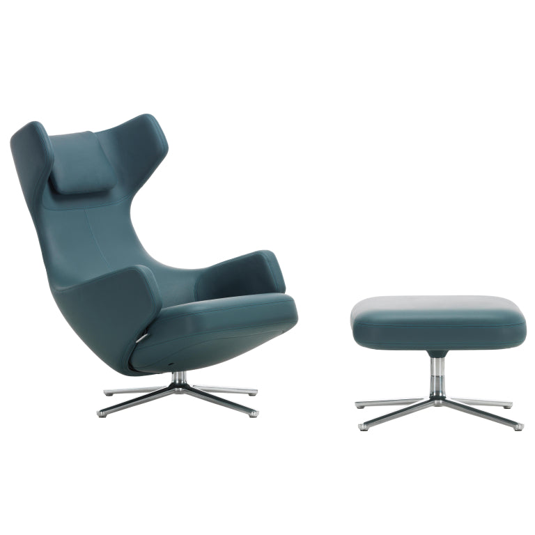 Vitra Grand Repos lounge chair with Ottoman, Leather Premium