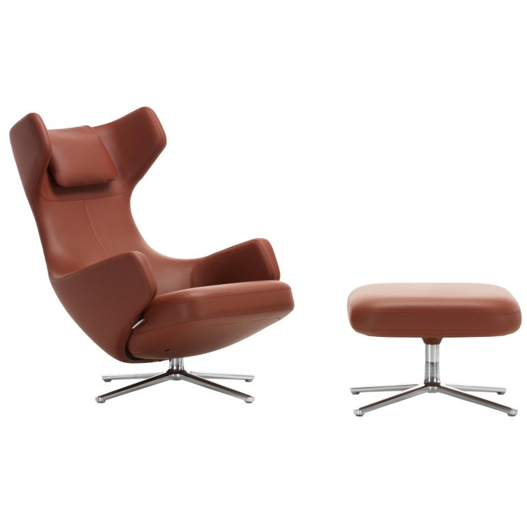 Vitra Grand Repos loungestoel met Ottoman, Leder Premium