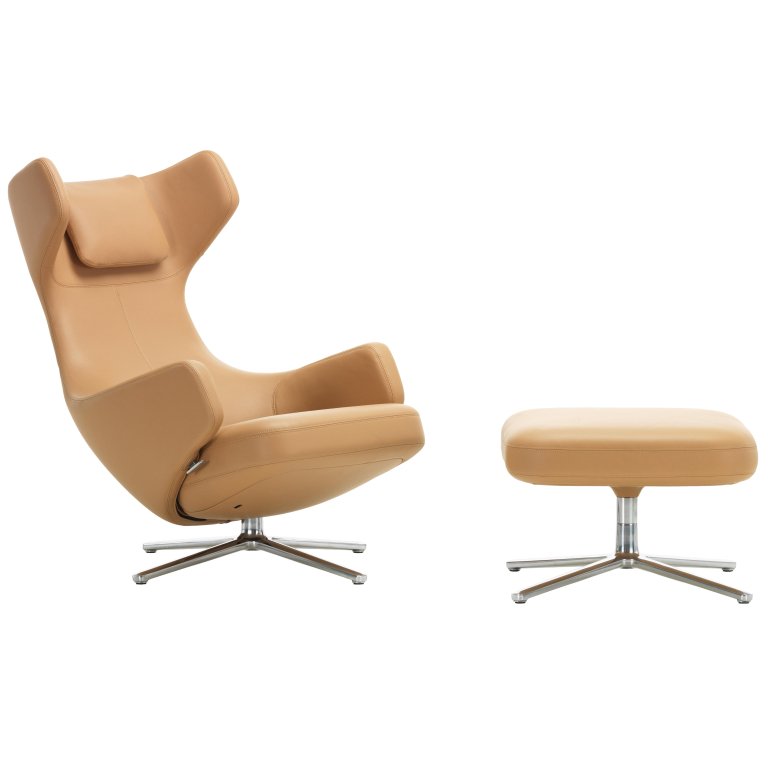 Vitra Grand Repos lounge chair with Ottoman, Leather Premium