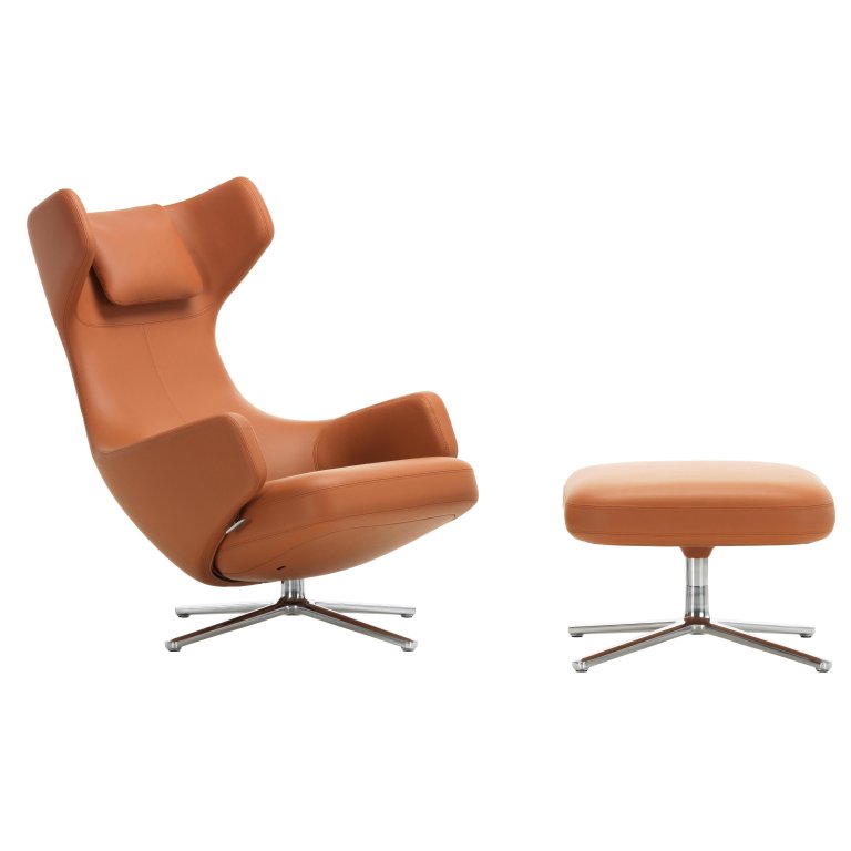 Vitra Grand Repos lounge chair with Ottoman, Leather Premium