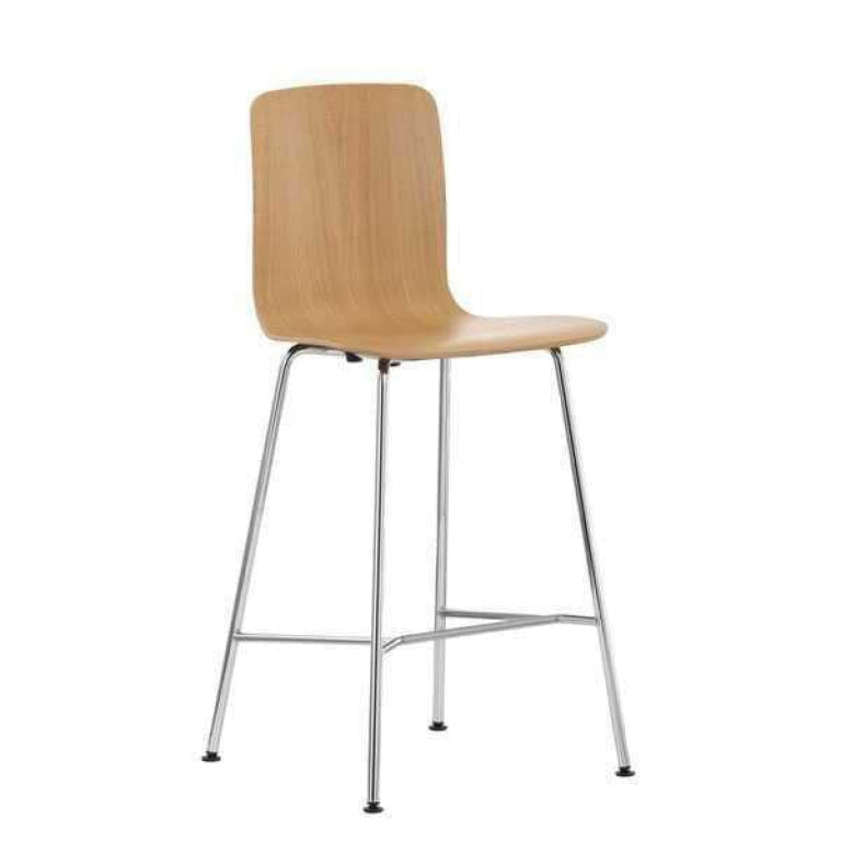 Vitra Hal Ply Stool Medium barkruk licht eiken verchroomd onderstel