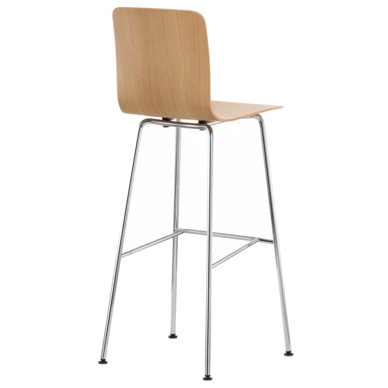 Vitra Hal Ply Stool High barkruk licht eiken verchroomd onderstel