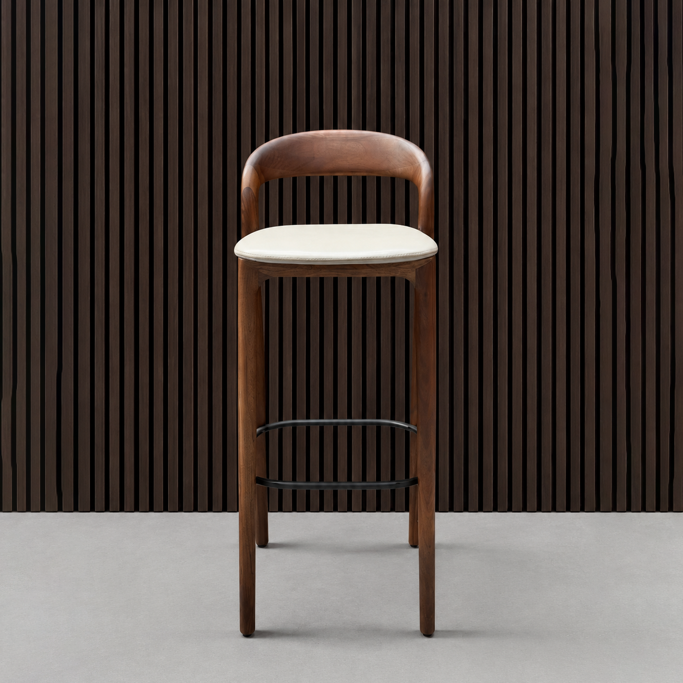 Artisan Neva Light 79 Bar Stool - Zenith Beige Leather European Walnut