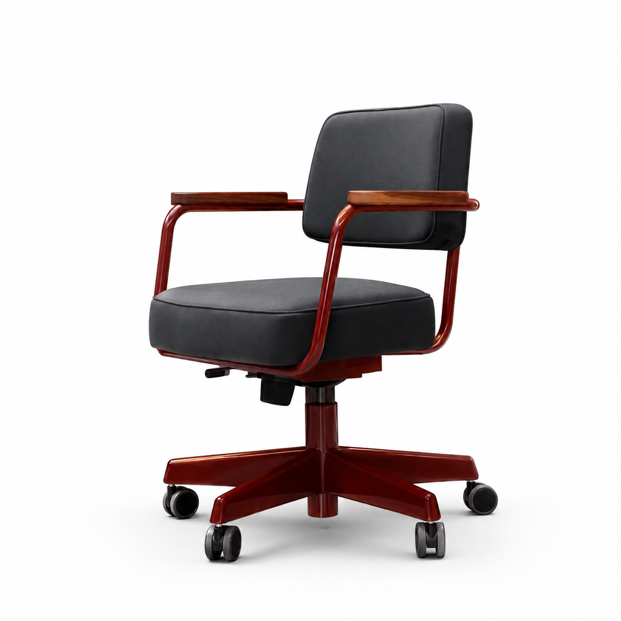 Vitra Fauteuil Direction Pivotant – Japanese Red & Walnut