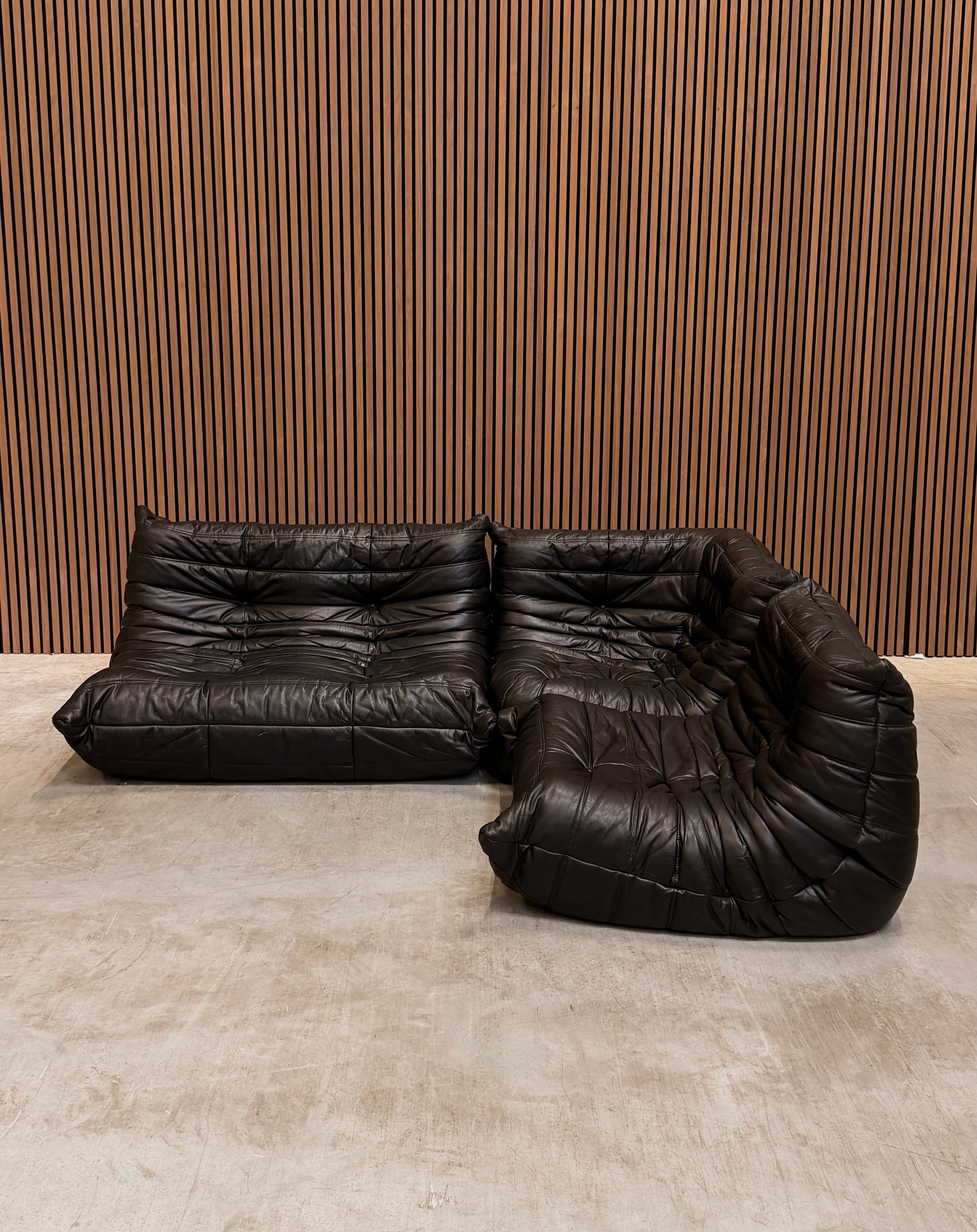 Ligne Roset Togo - Two-seater + One-seater + Corner Module - Full Aniline Leather Black
