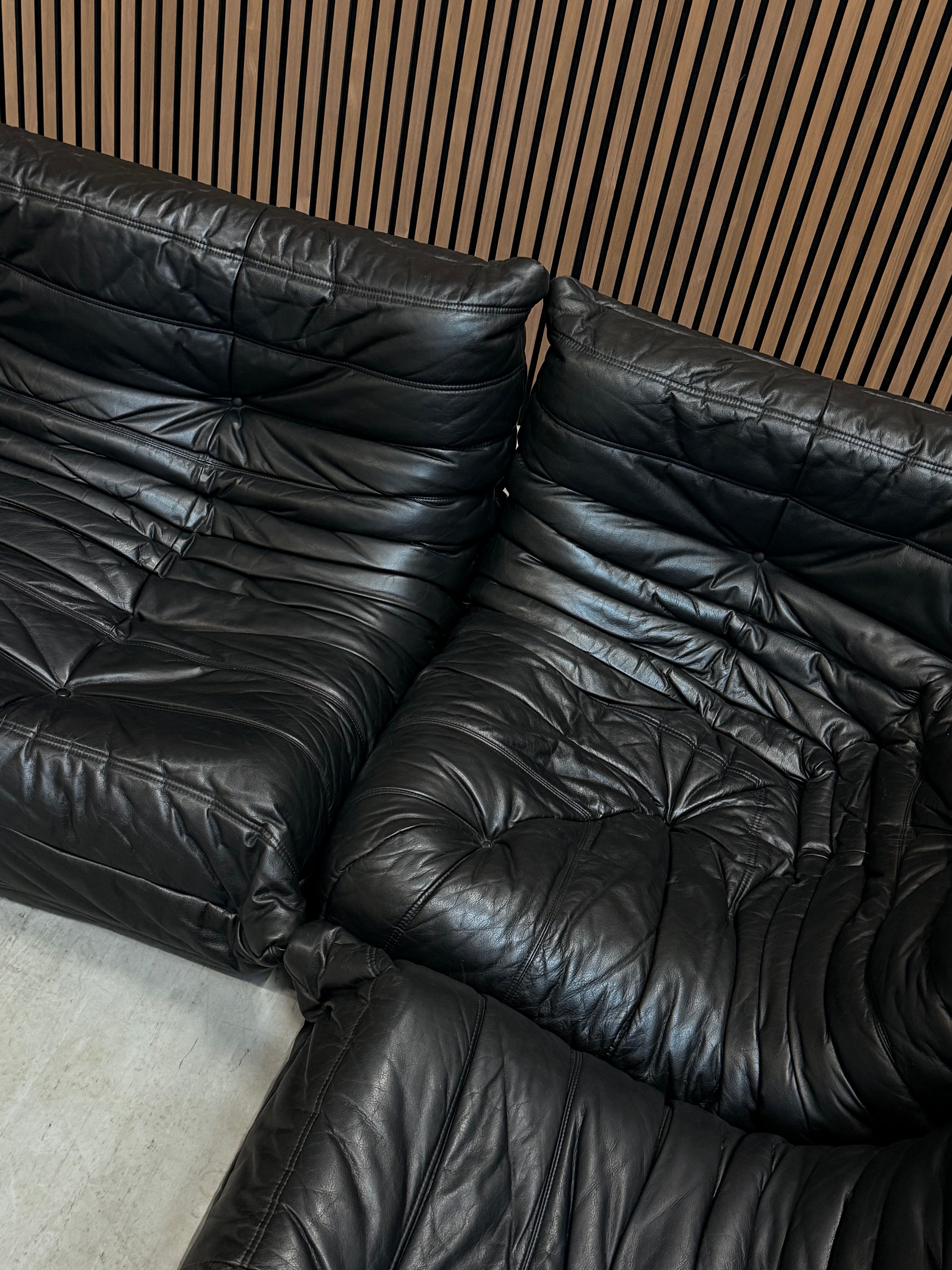 Ligne Roset Togo - Two-seater + One-seater + Corner Module - Full Aniline Leather Black