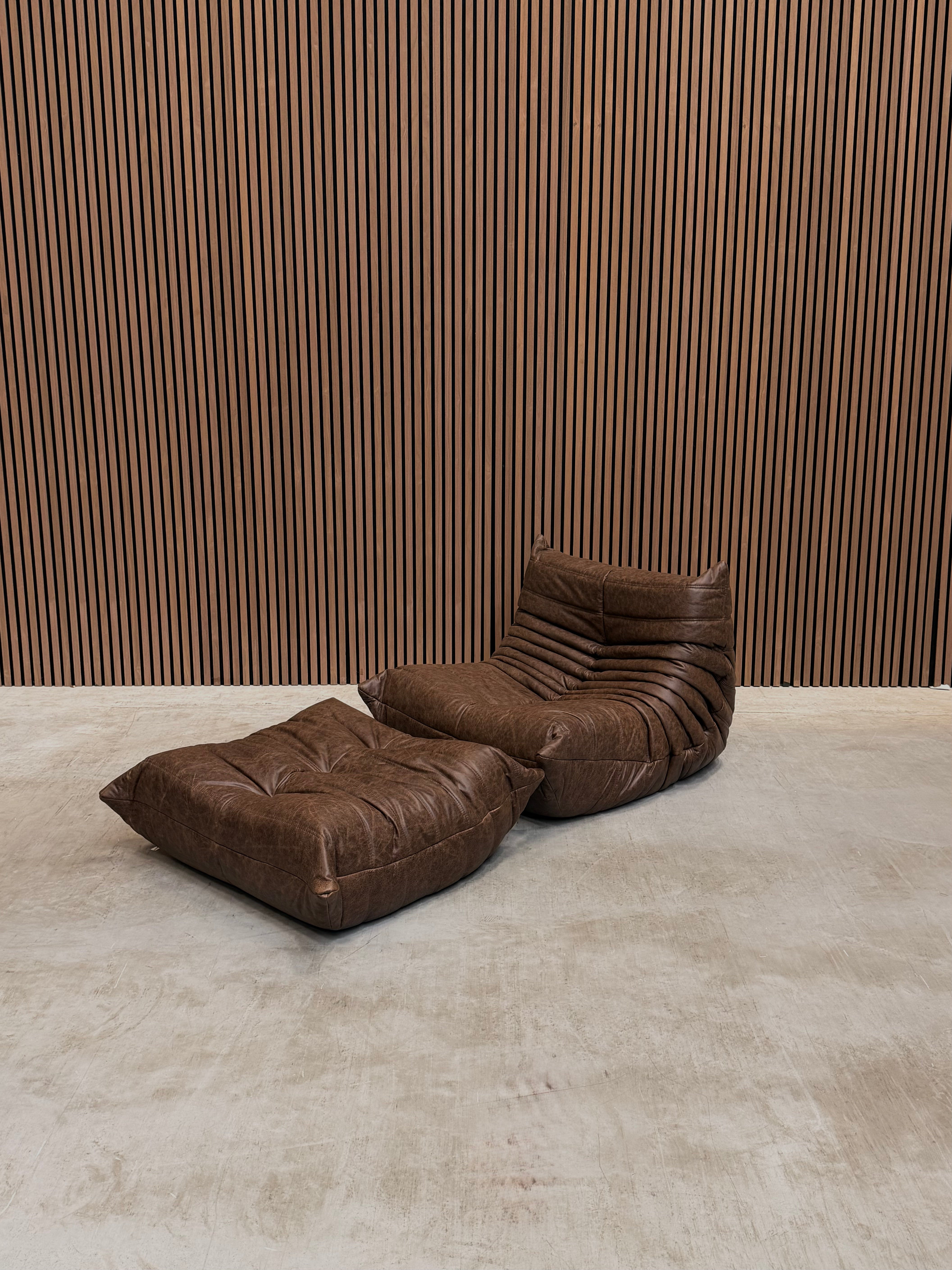 Ligne Roset Togo - One-seater + Footstool - Full Aniline Leather Mocha