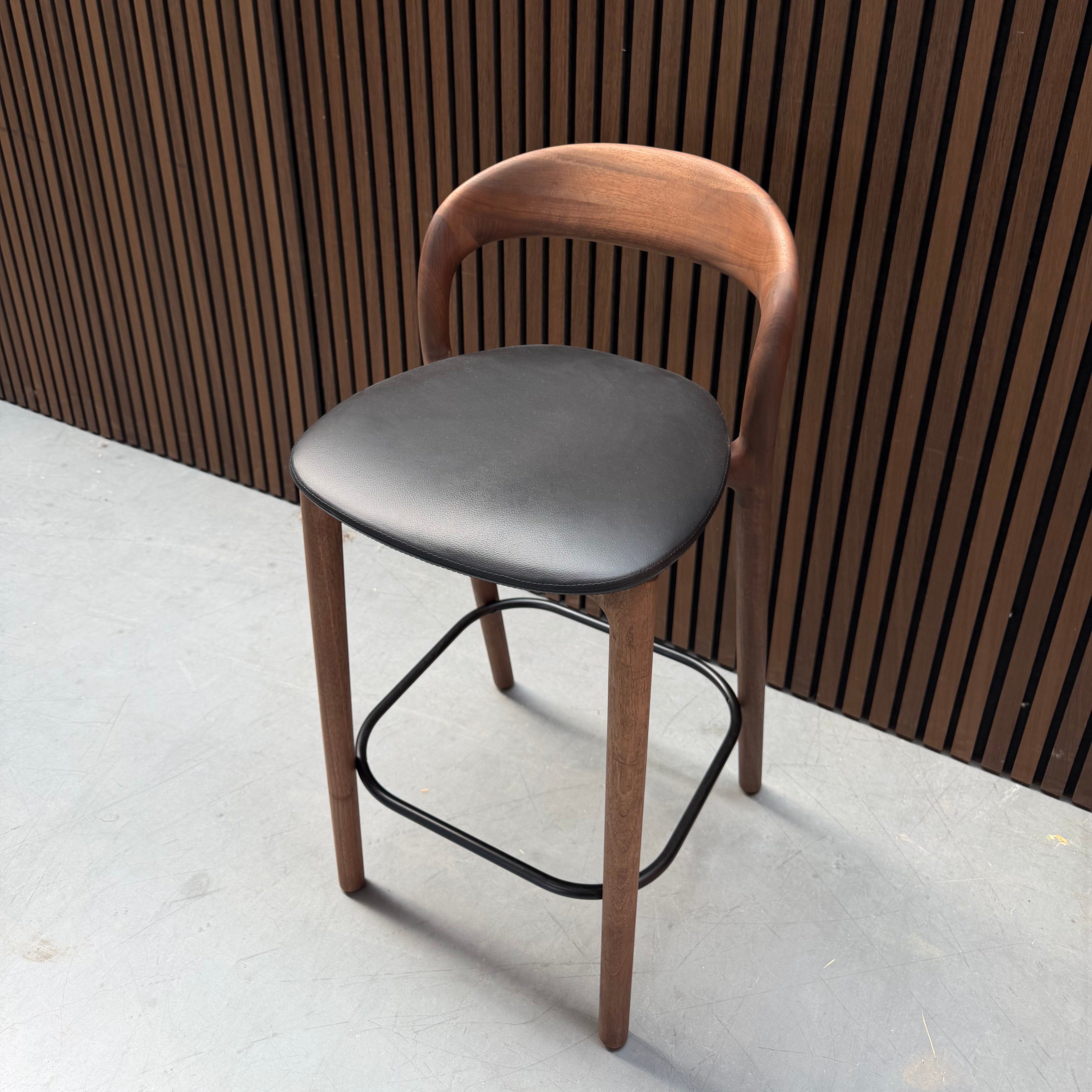 Artisan Neva Light 65 Bar Stool - Zenith Black Leather European Walnut