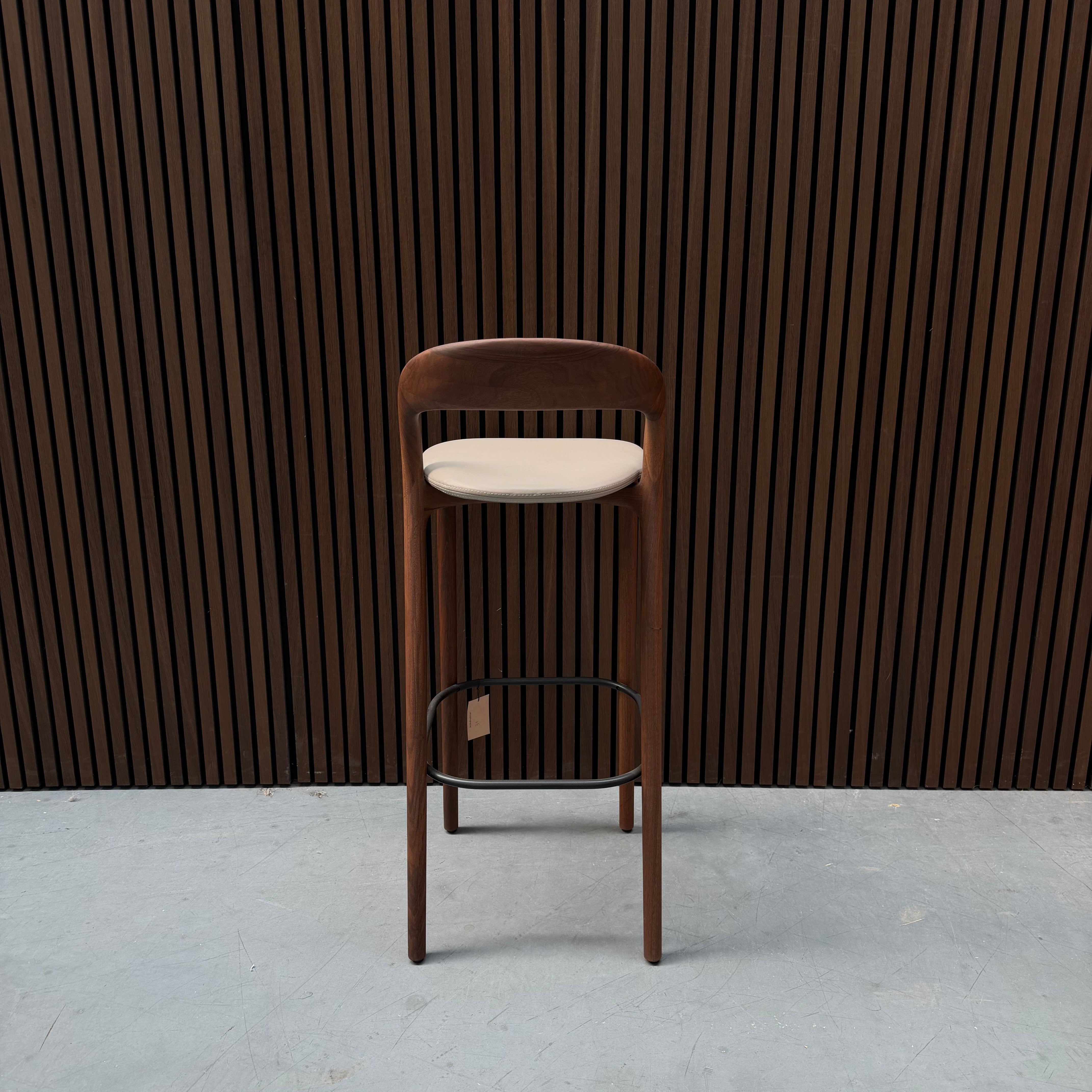 Artisan Neva Light 79 Bar Stool - Zenith Beige Leather European Walnut