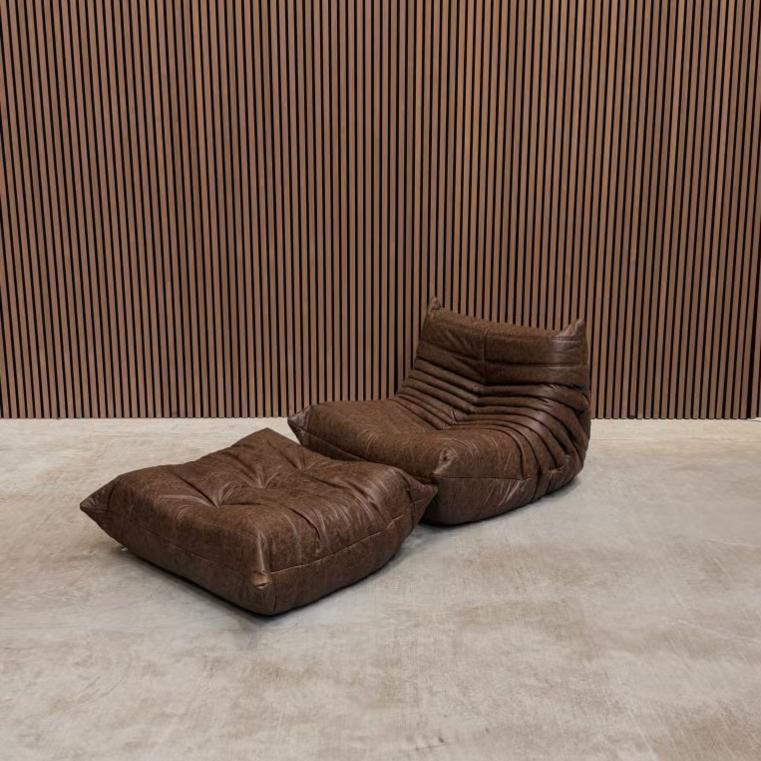 Ligne Roset Togo 1-Seater & Ottoman - Mocha Leather