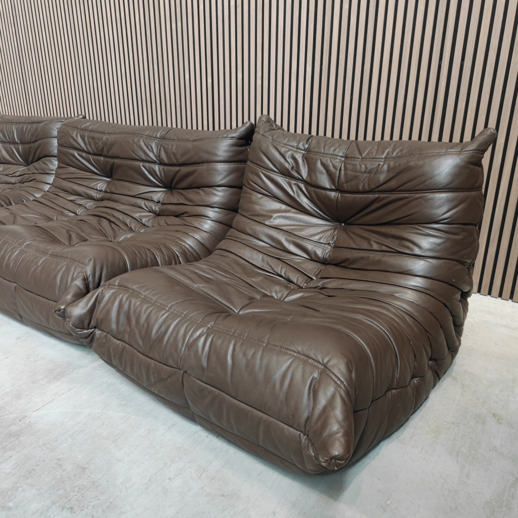 Ligne Roset Togo Set uit de Jaren '70 - Mokka Leder