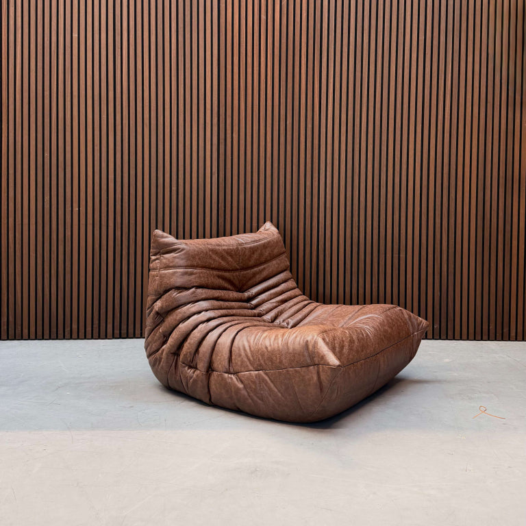 Ligne Roset Togo 1-Seater & Ottoman - Mocha Leather