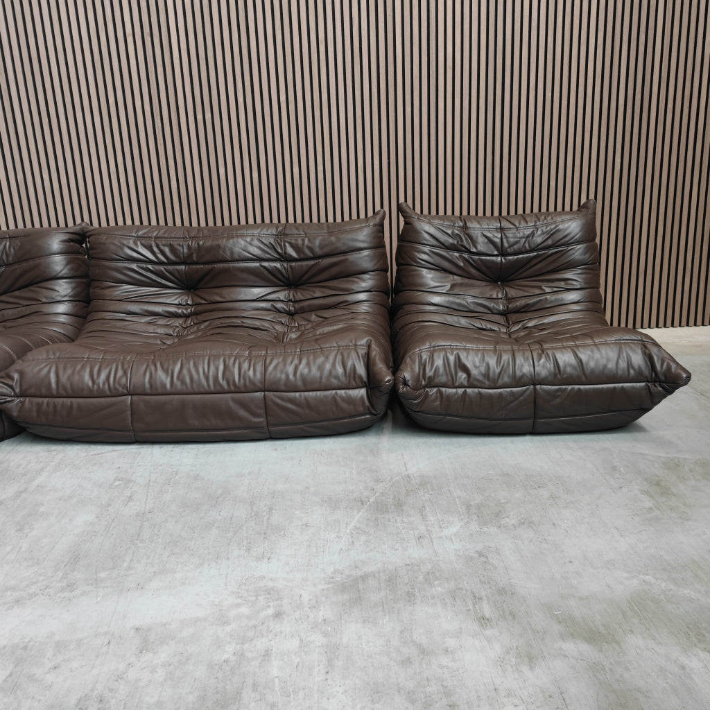 Ligne Roset Togo Set uit de Jaren '70 - Mokka Leder
