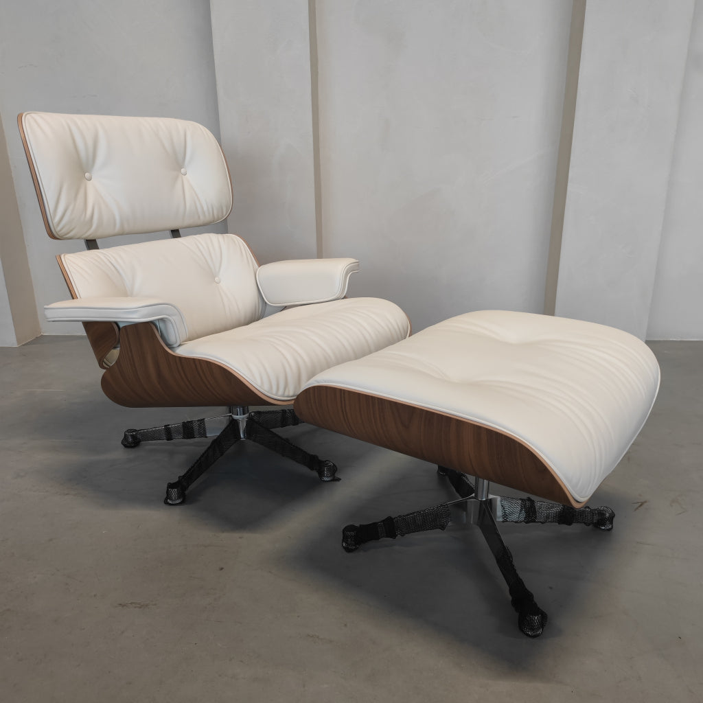 Vitra Eames Lounge chair - Notenhout wit - Snow leder