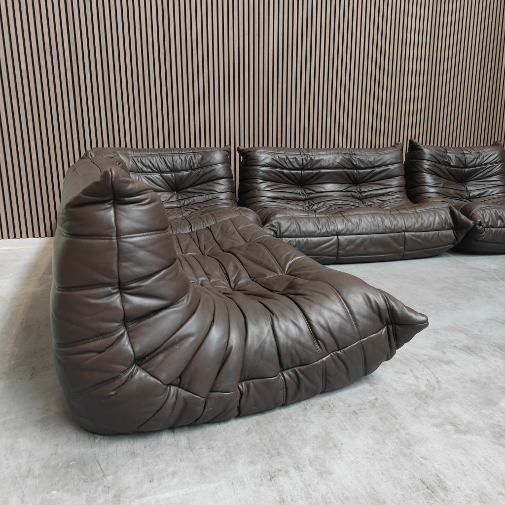 Ligne Roset Togo Set uit de Jaren '70 - Mokka Leder