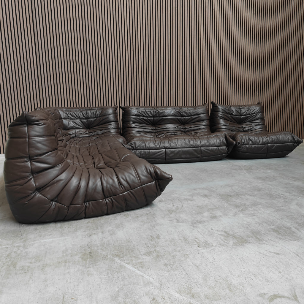 Ligne Roset Togo Set uit de Jaren '70 - Mokka Leder