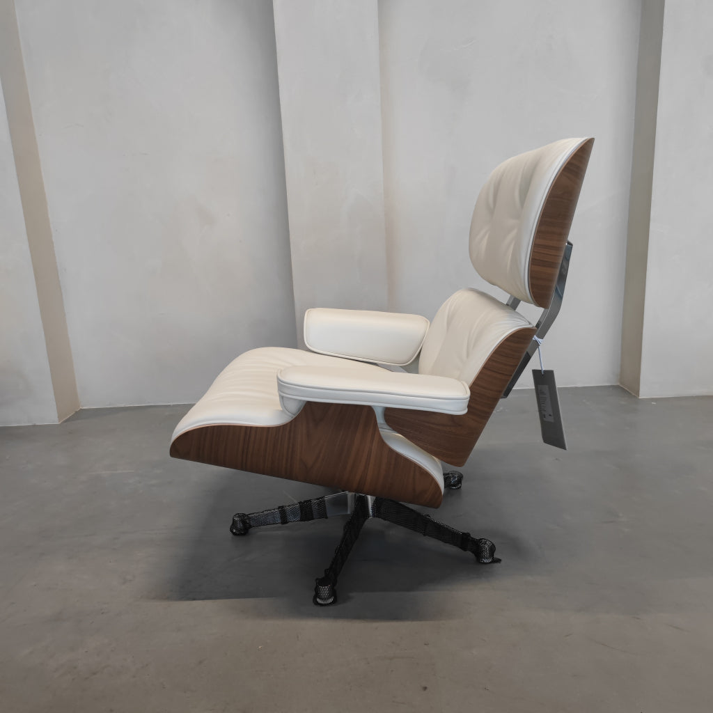 Vitra Eames Lounge chair - Notenhout wit - Snow leder