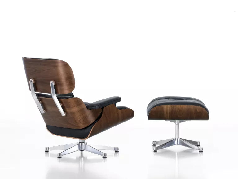 Vitra Eames Lounge chair with Ottoman armchair, walnut wood Leather