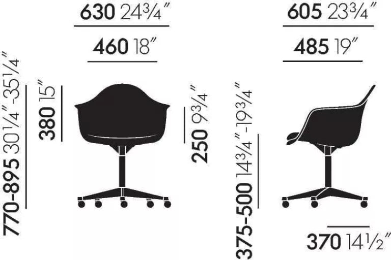 Vitra Eames PACC stoel, draaibaar met wielen