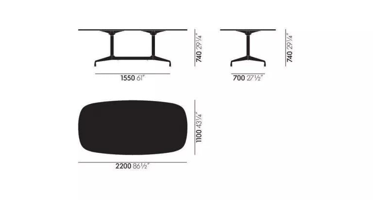 Vitra Eames Segmented Tafel 220 chroom eiken naturel