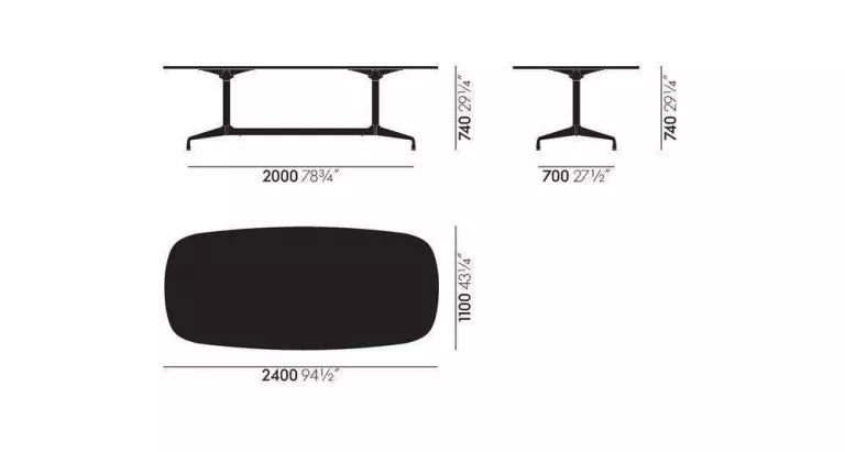 Vitra Eames Segmented Tafel 240 basic dark gepolijst eiken naturel