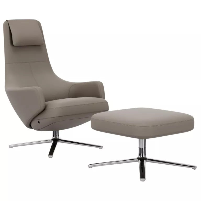 Vitra Repos Armchair with Ottoman, Leather premium F Sand